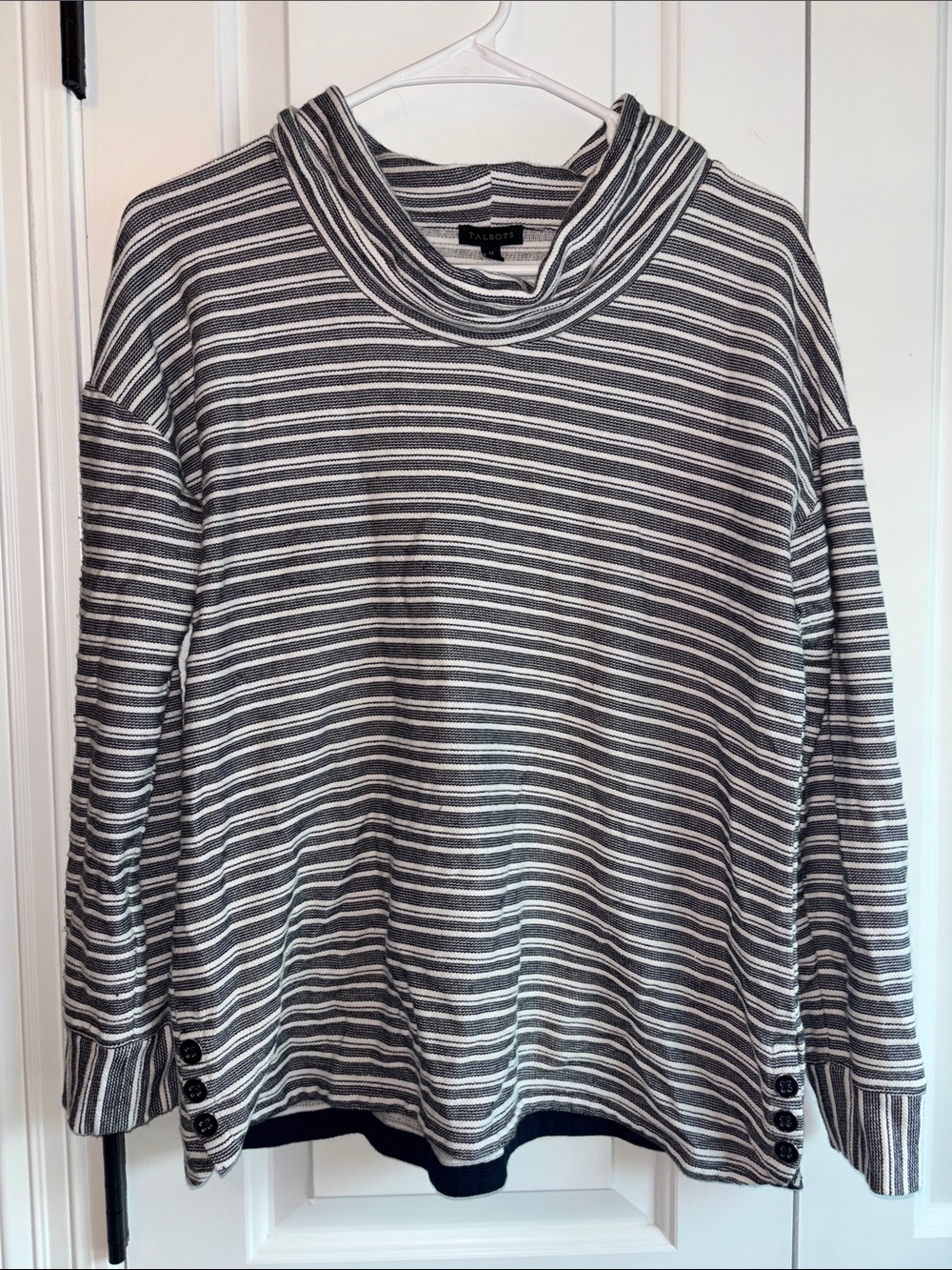 Talbots Gray and White Striped Turtleneck Sweater